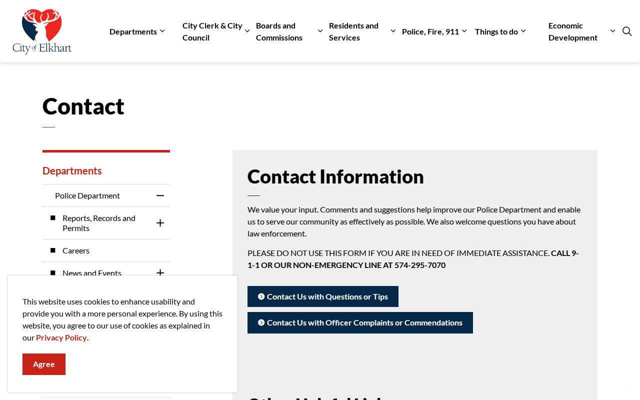 Official Elkhart Police Department contact and records information