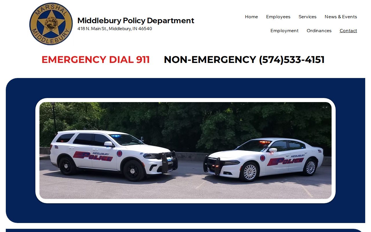 Official Middlebury Police contact page with records information